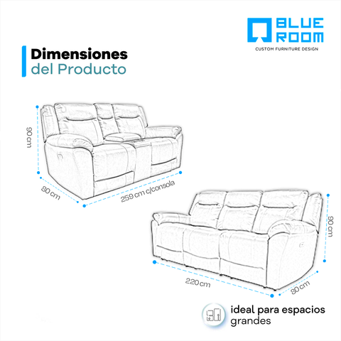 Sala Madrid Reclinable - Sofa - Love Seat C/Consola - Piel Beige
