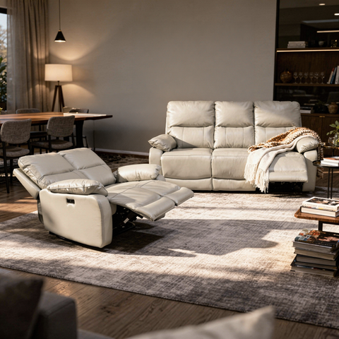 Sala Nantes - Sofá y Love Seat - Piel Madras Alabaster