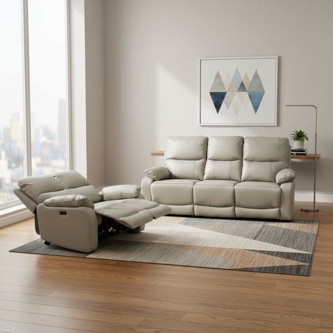 Sala Nantes - Sofá y Love Seat - Piel Madras Alabaster