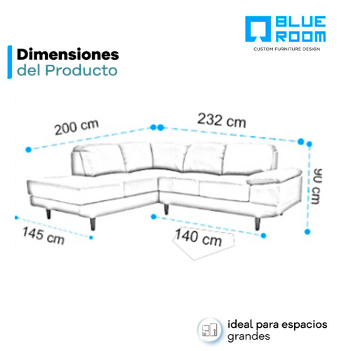 Sala Esquinera Ness - Chaise Izq - Tacto Piel Gris