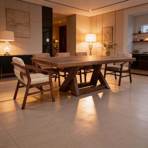 Comedor Nour 8 Personas - 6 sillas Bull Cafe - 2 sillas Bull Beige