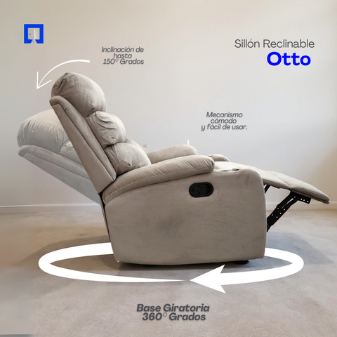 Sillón Reclinable Giratorio Con Mecedora de Tela Microfibra Otto -Beige