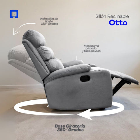Sillón Reclinable Giratorio Con Mecedora de Tela Microfibra Otto -Beige
