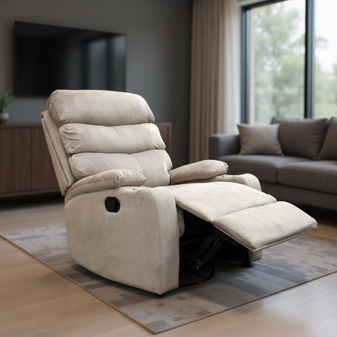 Sillón Reclinable Giratorio Con Mecedora de Tela Microfibra Otto -Beige