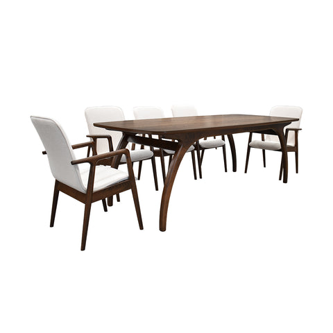 Comedor Elegante Porada - 8 Personas Silla Tela Beige - Chapa de Nogal