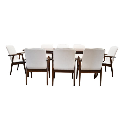 Comedor Elegante Porada - 8 Personas Silla Tela Beige - Chapa de Nogal