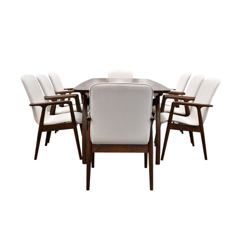 Comedor Elegante Porada - 8 Personas Silla Tela Beige - Chapa de Nogal