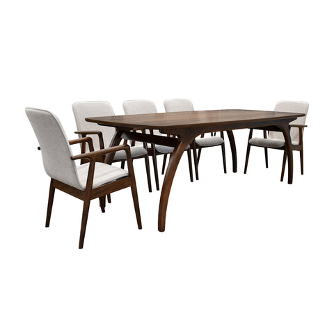 Comedor Elegante Porada - 8 Personas Silla Tela  Gris - Chapa de Nogal