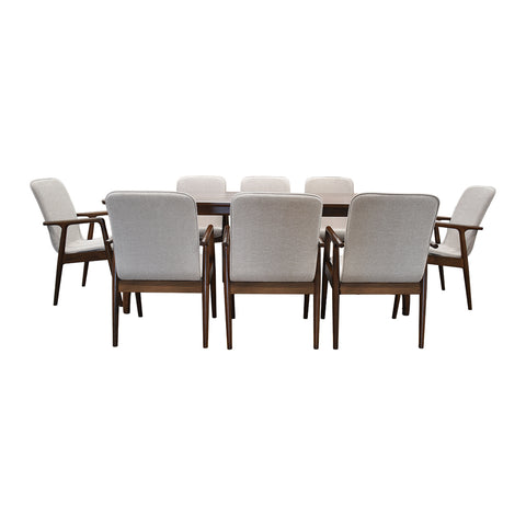 Comedor Elegante Porada - 8 Personas Silla Tela  Gris - Chapa de Nogal
