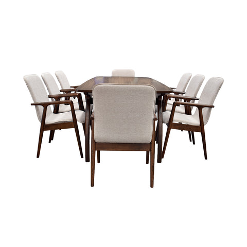 Comedor Elegante Porada - 8 Personas Silla Tela  Gris - Chapa de Nogal
