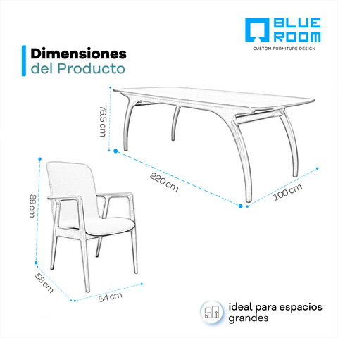 Comedor Elegante Porada - 8 Personas Silla Tela  Gris - Chapa de Nogal