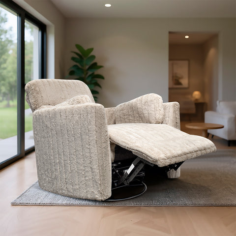 Sillón Reclinable Mecedora Giratorio Eléctrico de Tela Ashford - Safarí Café