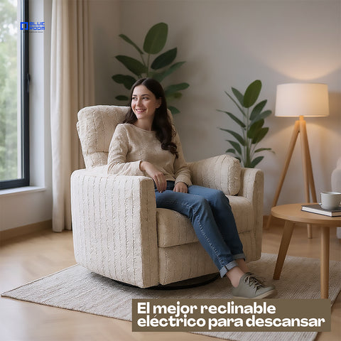 Sillón Reclinable Mecedora Giratorio Eléctrico de Tela Ashford - Safarí Café
