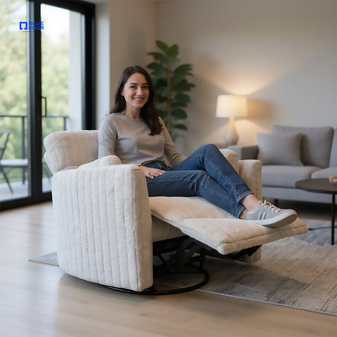 Sillón Reclinable Mecedora Giratorio Eléctrico de Tela Ashford - Safarí Café