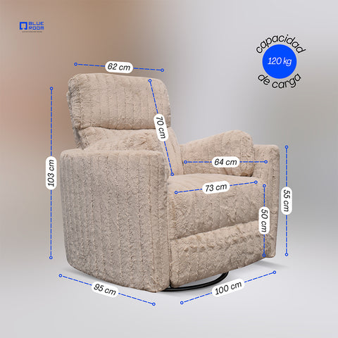 Sillón Reclinable Mecedora Giratorio Eléctrico de Tela Ashford - Safarí Café