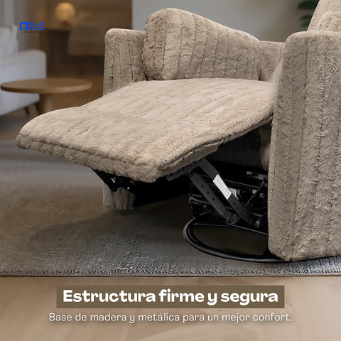 Sillón Reclinable Mecedora Giratorio Eléctrico de Tela Ashford - Safarí Café