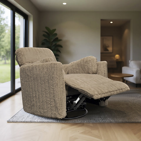 Sillón Reclinable Mecedora Giratorio Eléctrico de Tela Ashford - Pebble Beige