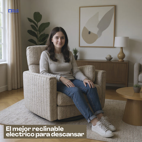Sillón Reclinable Mecedora Giratorio Eléctrico de Tela Ashford - Safarí Café