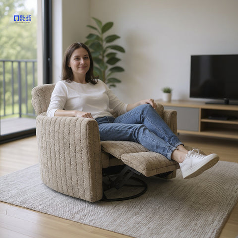 Sillón Reclinable Mecedora Giratorio Eléctrico de Tela Ashford - Safarí Café