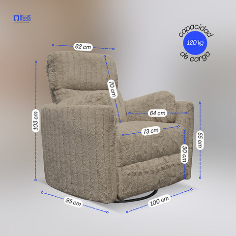 Sillón Reclinable Mecedora Giratorio Eléctrico de Tela Ashford - Safarí Café