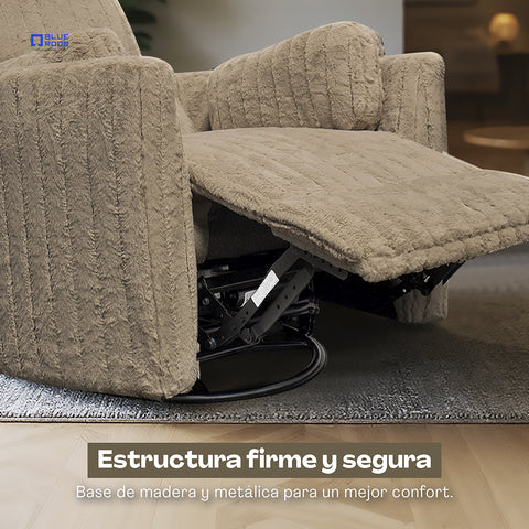 Sillón Reclinable Mecedora Giratorio Eléctrico de Tela Ashford - Safarí Café