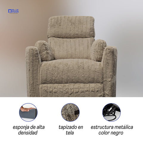 Sillón Reclinable Mecedora Giratorio Eléctrico de Tela Ashford - Safarí Café