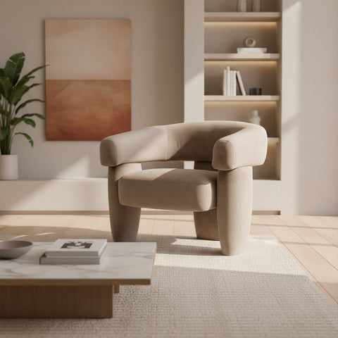 Sillón Individual Elegante Sahara - Tela Terciopelo Arena