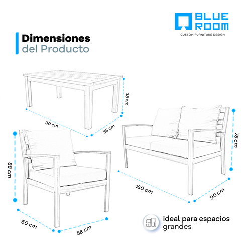 Sala Liam - 1 Mesa de Centro, 2 Sillones y 1 Love Seat - Acacia