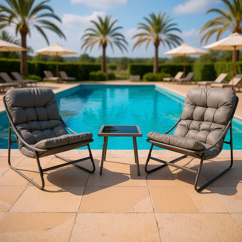 Juego de Jardín 2 Sillones y 1 Mesa de Lateral, Ideal para Patio, balcón, terraza Junto a la piscina. Sala Hamilton con Asientos Acojinados, Muebles para Exterior.