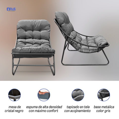 Juego de Jardín 2 Sillones y 1 Mesa de Lateral, Ideal para Patio, balcón, terraza Junto a la piscina. Sala Hamilton con Asientos Acojinados, Muebles para Exterior.