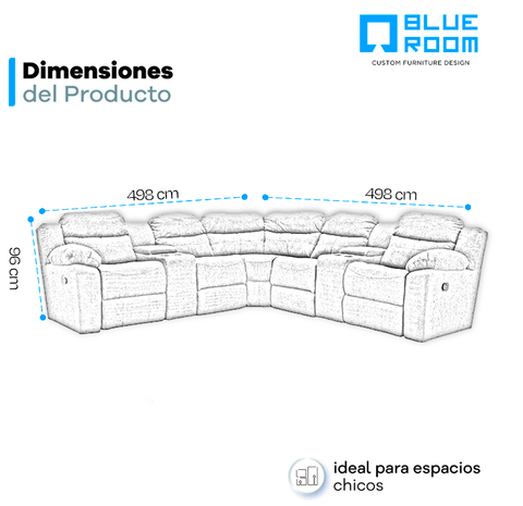 Sala Esquinera  Modular Vectra  Reclinable - Gris
