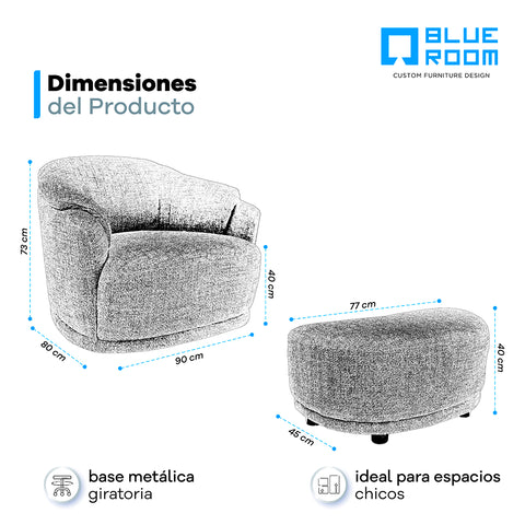 Sillón Giratorio Savoy con Taburete - Gris