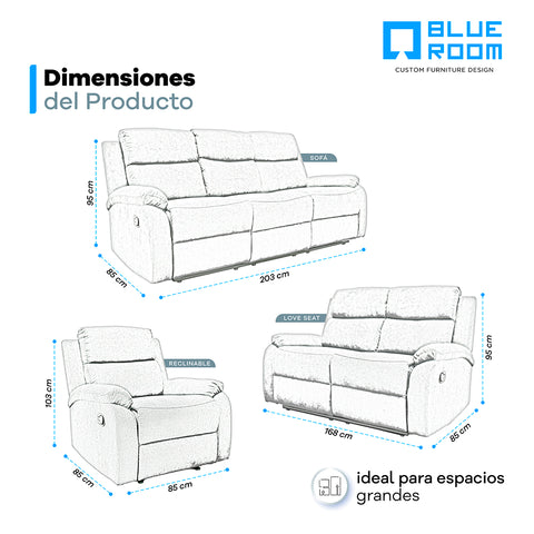 Sala Reclinable Waterloo - Sofá, Love Seat y Sillón